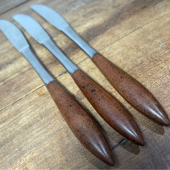 Epic Stainless dinner knives Wood handle Japan vintage MCM set of 3 - Picture 2 of 5